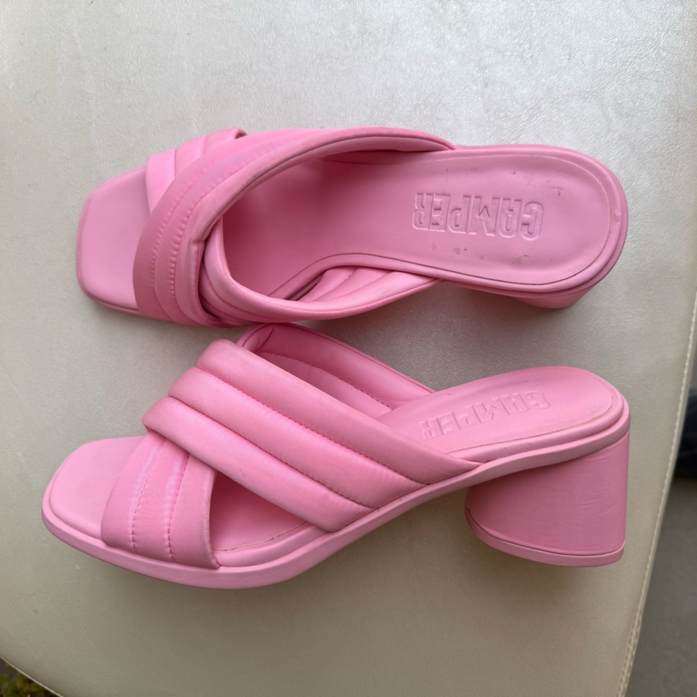 Camper Kiara Pink Textile Cross Strap Block Heel Sandal Mule Womens 38